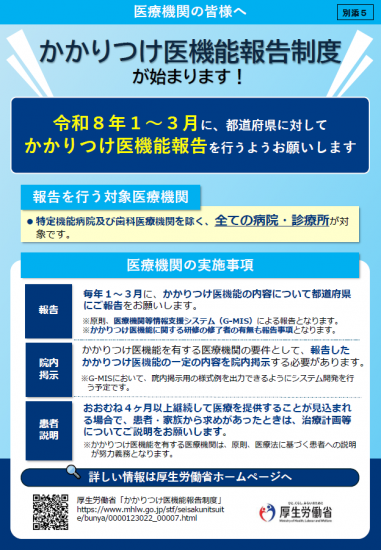 かかりつけ医機能報告医療機関向けチラシ